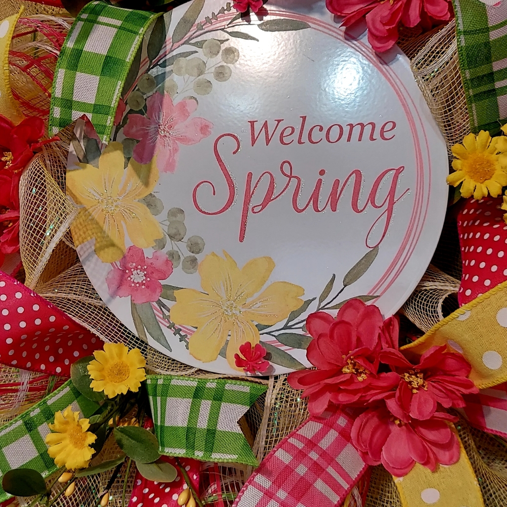 Handcrafted Welcome Spring Wreath - Picture 3 of 4